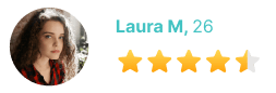 Profile photo of Laura M, a 26-year-old user, with a full 5-star rating.
